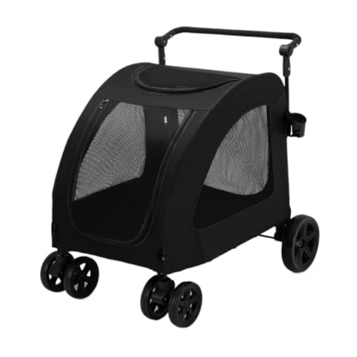 SYLGXH Hunde Kinderwagen Haustier-Kinderwagen, Multifunktionaler Haustier-Kinderwagen, Outdoor-Reise-Hundewagen, Tragbarer, Faltbarer Haustier-Kinderwagen, Leicht Katzen Kinderwagen(Black) von SYLGXH