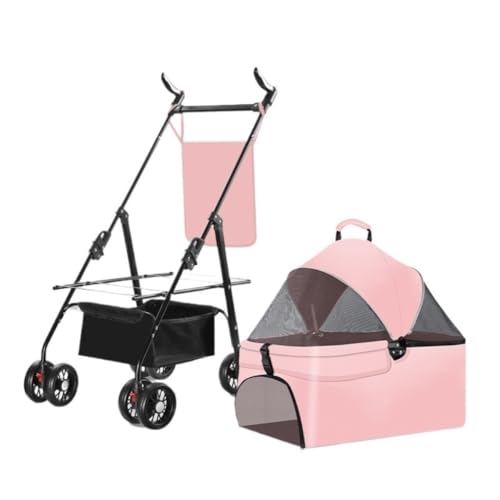 SYLGXH Hunde Kinderwagen Haustier-Kinderwagen, Spezieller Kinderwagen for Hunde, Tragbar, Leicht Und Faltbar for Kleine Haustiere Beim Ausgehen Katzen Kinderwagen(Pink,B) von SYLGXH