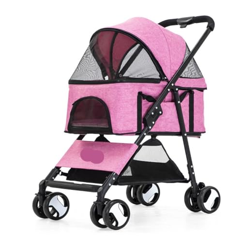 Hunde Kinderwagen Haustier-Kinderwagen, vierrädriger Haustier-Kinderwagen, zusammenklappbarer Haustier-Kinderwagen, leichter Haustier-Kinderwagen, Outdoor-Haustier-Kinderwagen Katzen Kinderwagen(Pink, von SYLGXH