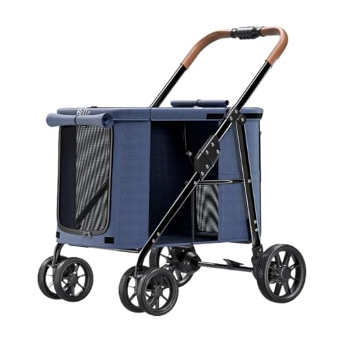 SYLGXH Hunde Kinderwagen Haustier Kinderwagen Hund Hund Katze Kinderwagen Falten Outdoor Reise Tragbare Haustier Kinderwagen Hund Gehwagen Katze Käfig Warenkorb Katzen Kinderwagen(Blue) von SYLGXH