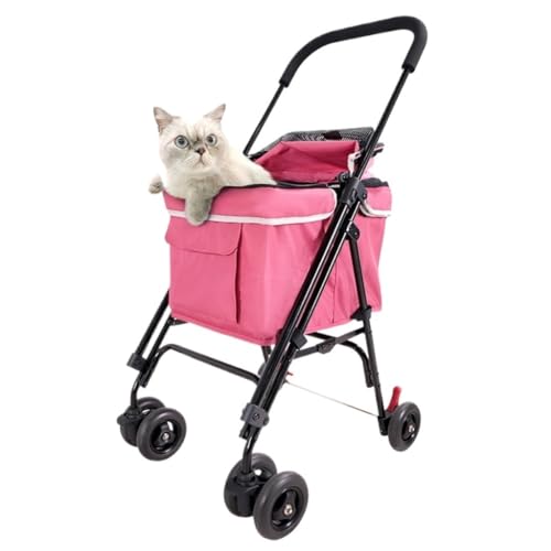 Hunde Kinderwagen Haustier-Kinderwagen Mit Verstellbarem Griff, Welpen-Kinderwagen, Katzen-Kinderwagen, Multifunktionaler Leichter Kinderwagen Katzen Kinderwagen(Pink) von SYLGXH