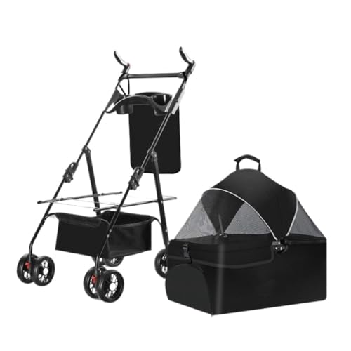 Hunde Kinderwagen Haustier-Kinderwagen for Ausflüge, Kleiner Zugwagen, Welpen-Kinderwagen, Hunde-Gassi-Wagen, Kleine, Leichte, Faltbare Katze Katzen Kinderwagen(Black,A) von SYLGXH