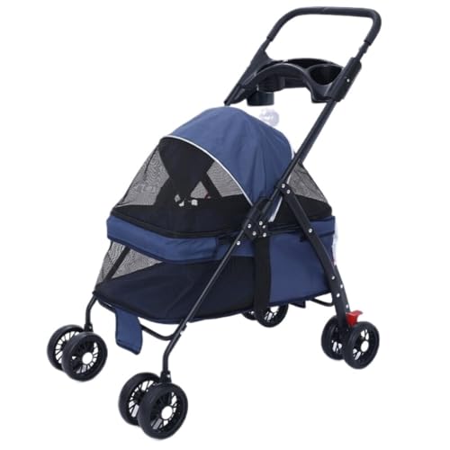 SYLGXH Hunde Kinderwagen Haustier-Kinderwagen for Ausflüge, Kleiner Zugwagen, Welpen-Kinderwagen, Hunde-Gassi-Wagen, Kleine, Leichte, Faltbare Katze Katzen Kinderwagen(Blue) von SYLGXH