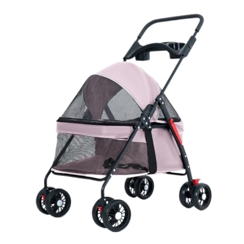 SYLGXH Hunde Kinderwagen Haustier-Kinderwagen for Ausflüge, Kleiner Zugwagen, Welpen-Kinderwagen, Hunde-Gassi-Wagen, Kleine, Leichte, Faltbare Katze Katzen Kinderwagen(Pink) von SYLGXH