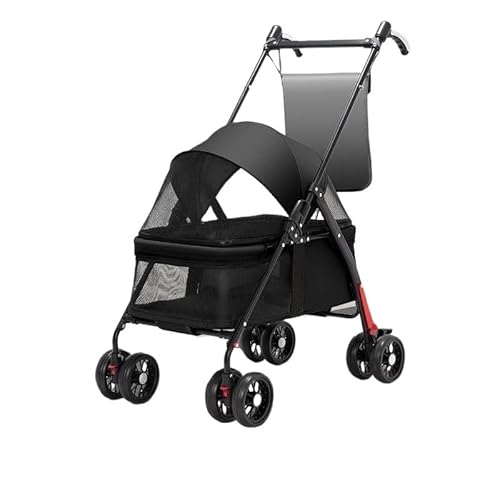 Hunde Kinderwagen Haustier-Kinderwagen for Ausflüge, Kleiner Zugwagen, Welpen-Kinderwagen, Hunde-Walking-Wagen, Kleine, Leichte, Faltbare Katze Katzen Kinderwagen(Black,C) von SYLGXH