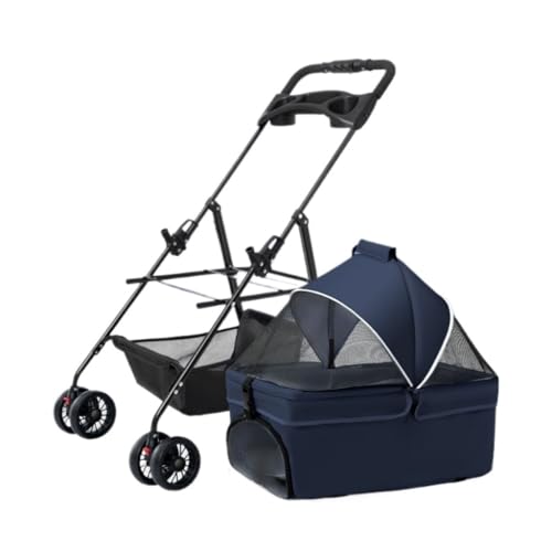 Hunde Kinderwagen Haustier-Kinderwagen for Hunde Und Katzen, Faltbarer Outdoor-Haustier-Kinderwagen, Abnehmbarer Korb, Kleiner Hunde-Kinderwagen Katzen Kinderwagen(Blue) von SYLGXH