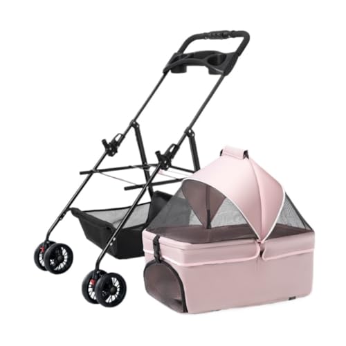 Hunde Kinderwagen Haustier-Kinderwagen for Hunde Und Katzen, Faltbarer Outdoor-Haustier-Kinderwagen, Abnehmbarer Korb, Kleiner Hunde-Kinderwagen Katzen Kinderwagen(Pink) von SYLGXH