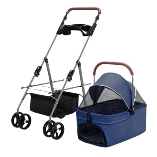 Hunde Kinderwagen Haustier-Kinderwagen for Hunde Und Katzen, Faltbarer Outdoor-Haustier-Kinderwagen, Kleiner Hunde-Kinderwagen, Abnehmbarer Korb Katzen Kinderwagen(Blue) von SYLGXH