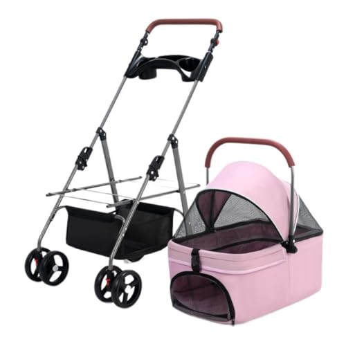 Hunde Kinderwagen Haustier-Kinderwagen for Hunde Und Katzen, Faltbarer Outdoor-Haustier-Kinderwagen, Kleiner Hunde-Kinderwagen, Abnehmbarer Korb Katzen Kinderwagen(Pink) von SYLGXH