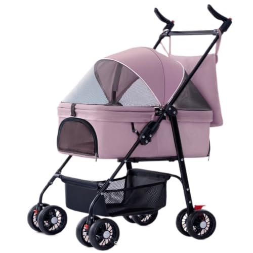 Hunde Kinderwagen Haustier-Kinderwagen for Hunde Und Katzen, Kinderwagen for Outdoor-Reisen, Kleiner Haustier-Kinderwagen, Leicht Und Faltbar Katzen Kinderwagen(Pink) von SYLGXH