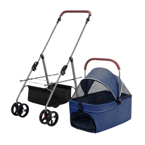 Hunde Kinderwagen Haustier-Kinderwagen for Hunde Und Katzen, Leichter Faltbarer Haustier-Kinderwagen, Kleiner Hunde-Kinderwagen, Abnehmbarer Korb Katzen Kinderwagen(Blue) von SYLGXH