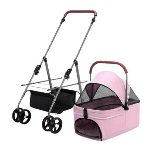 Hunde Kinderwagen Haustier-Kinderwagen for Hunde Und Katzen, Leichter Faltbarer Haustier-Kinderwagen, Kleiner Hunde-Kinderwagen, Abnehmbarer Korb Katzen Kinderwagen(Pink) von SYLGXH