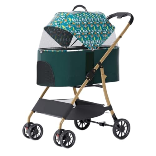 SYLGXH Hunde Kinderwagen Haustier-Kinderwagen for Hunde Und Katzen, Teddy-Kinderwagen for Outdoor-Reisen, Kleiner Haustier-Kinderwagen, Leicht Und Faltbar Katzen Kinderwagen(Green) von SYLGXH