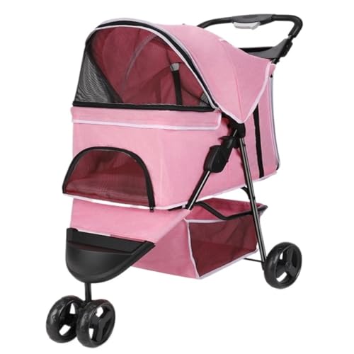 Hunde Kinderwagen Haustier-Kinderwagen for Hunde und Katzen, Teddy-Kinderwagen for den Außenbereich, faltbar, for den Außenbereich, Kleiner, Leichter Haustier-Kinderwagen Katzen Kinderwagen(Pink,A) von SYLGXH