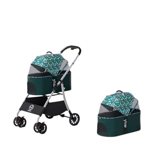 Hunde Kinderwagen Haustier-Kinderwagen for Kleine Und Mittelgroße Hunde, Leicht Und Faltbar, Kleiner Haustier-Kinderwagen for Reisen Im Freien Katzen Kinderwagen(Green) von SYLGXH