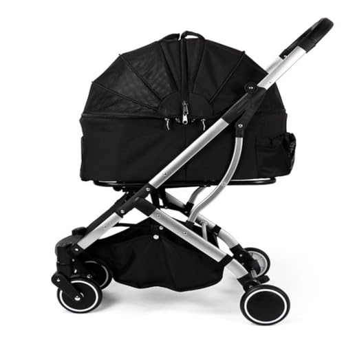 Hunde Kinderwagen Leichter, Zusammenklappbarer Haustier-Kinderwagen, Hunde- Und Katzentasche, Doppellagiger Out-and-Out-Kinderwagen, Praktischer Haustier-Kinderwagen Katzen Kinderwagen(Black) von SYLGXH