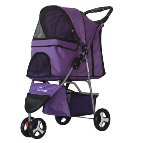 Hunde Kinderwagen Leichter Faltbarer Haustier-Kinderwagen for Katzen und Hunde, dreirädriger Haustier-Kinderwagen, Hunde-Kinderwagen-Zubehör Katzen Kinderwagen(Purple) von SYLGXH