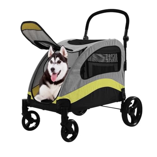 Hunde Kinderwagen Mittlerer und großer Hunde-Kinderwagen, vierrädriger Haustier-Kinderwagen, Park- und Reise-Haustier-Kinderwagen, zusammenklappbarer Haustier-Kinderwagen Katzen Kinderwagen(Yellow) von SYLGXH