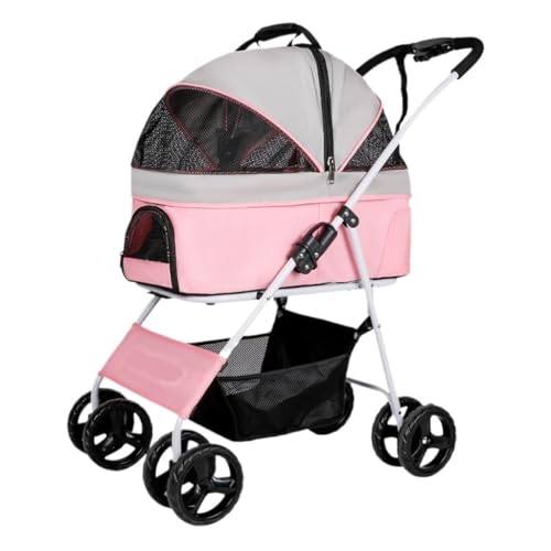 Hunde Kinderwagen Modischer Hunde-Kinderwagen, Separater Katzen-Kinderwagen, Faltbarer Hunde-Kinderwagen, Atmungsaktiver Welpen-Outdoor-Kinderwagen Katzen Kinderwagen(Pink) von SYLGXH