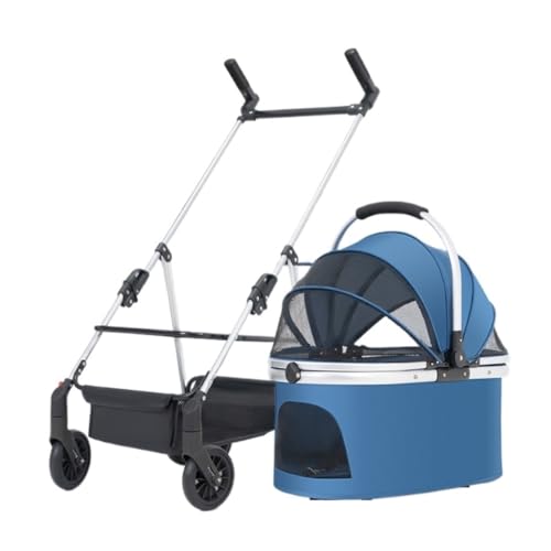 Hunde Kinderwagen Multifunktionaler Haustier-Kinderwagen for Outdoor-Reisen, Großer Hunde-Kinderwagen, Tragbarer Faltbarer Haustier-Kinderwagen for Hunde Katzen Kinderwagen(Blue) von SYLGXH