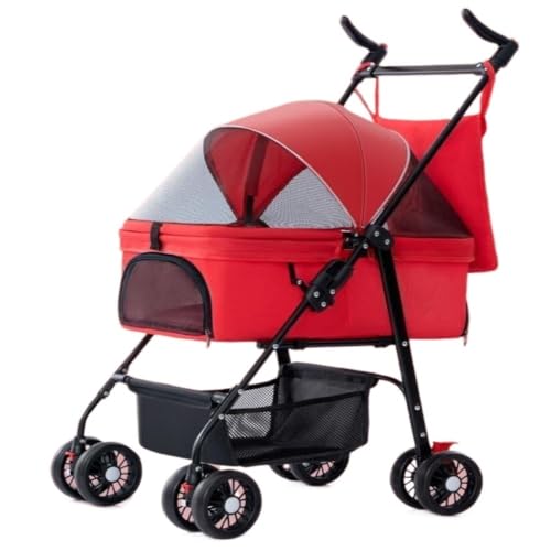 SYLGXH Hunde Kinderwagen Tier Kinderwagen Haustier Kinderwagen Hund Katze Teddy Kinderwagen Haustier Hund Kinderwagen Leichter Abnehmbarer Käfig Falten Katzen Kinderwagen(Red,B) von SYLGXH