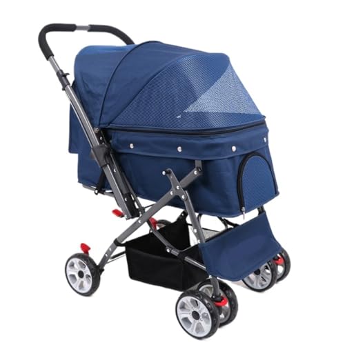 SYLGXH Hunde Kinderwagen Tragbarer Haustier-Kinderwagen, Umkehrbarer Hunde-Kinderwagen, Faltbarer Katzen-Kinderwagen, Kleiner Und Mittelgroßer Kinderwagen Katzen Kinderwagen(Blue) von SYLGXH