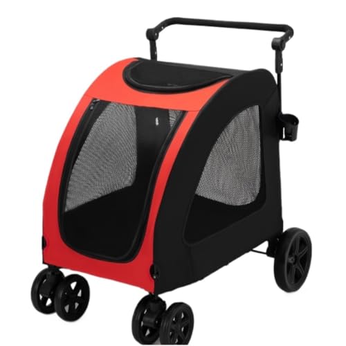 SYLGXH Hunde Kinderwagen Haustier-Kinderwagen for mittelgroße und große Hunde, Faltbarer Outdoor-Kinderwagen for ältere Hunde, behindertengerechter Hilfswagen Katzen Kinderwagen(Red) von SYLGXH