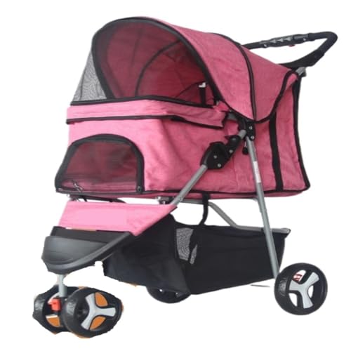 SYLGXH Hunde Kinderwagen Praktischer Haustier-Kinderwagen, Dreirädriger Hunde-Kinderwagen, Faltbarer Haustier-Kätzchen-Welpen-Kinderwagen, Kleiner Hunde-Welpen-Kinderwagen Katzen Kinderwagen(Pink) von SYLGXH