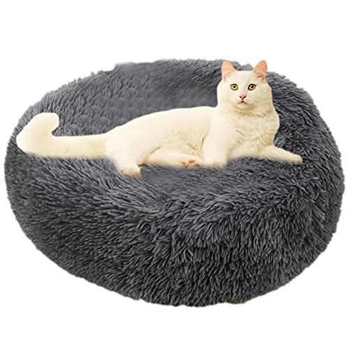 SYNYEY Plüsch beruhigendes Hundebett | Donut Round Cuddler Fluffy Pet Bed Small Size for Crate Indoor | Anti-Angst-Plüsch-Hundebett, maschinenwaschbares Haustierbett, luxuriöses rundes von SYNYEY