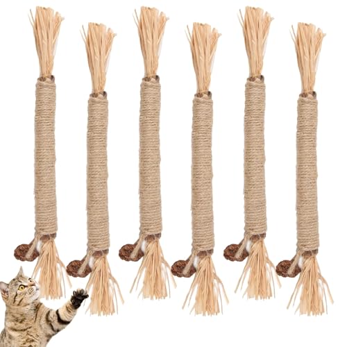 6 Stück Katzenminze Sticks,Kausticks für Katzen,Knabberstangen Katze,Natürlich Sicher Katzen Zahnpflege Spielzeug,für Entfernen Zahnstein und Schlechten Atem, Zähne Reinigen und Stress Abbauen von SYQZMYA