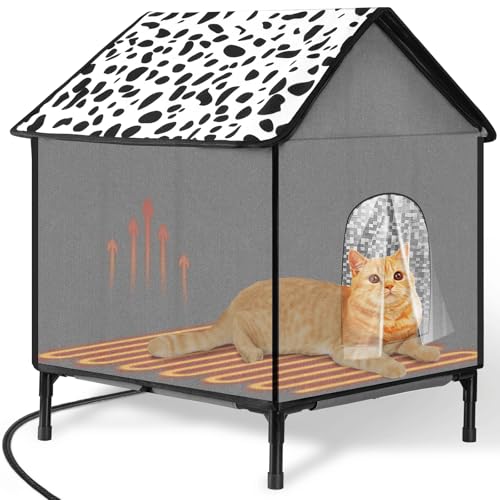 Beheiztes Katzenhaus für Outdoor-Katzen im Winter, wetterfest, isoliert, Außenkatzenhaus mit Heizkissen, warmes Zuhause für Scheune, Feral, streunende Indoor/Outdoor-Katze mit wasserdichtem erhöhtem von SYREMERS