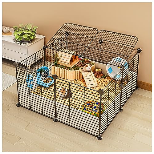 Kleintier-Haustierkäfig für den Innenbereich, Chinchilla-Katzenlaufstall, Kaninchenstall, mit auslaufsicherer Katzentoilette, für kleine Haustiere, Tiere, Kaninchen, Meerschweinchen, Ratten (Schwarz von SYSZSYHD