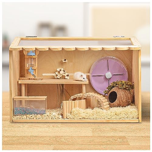 SYSZSYHD Großer Haustierhauskäfig, Hamsterkäfig und Habitat-Spielplatz, Rutin-Hühner-Futterbox, mit zu öffnendem Deckel, für Kaninchen, Meerschweinchen, Rutin-Hühner (braun 50 x 30 x 30 cm) von SYSZSYHD