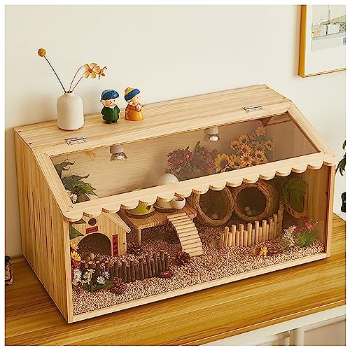 SYSZSYHD Großer Haustierhauskäfig, Hamsterkäfig und Habitat-Spielplatz, Rutin-Hühner-Futterbox, mit zu öffnendem Deckel, für Kaninchen, Meerschweinchen, Rutin-Hühner (braun 50 x 30 x 30 cm) von SYSZSYHD