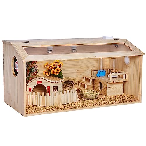 SYSZSYHD Großer Haustierkäfig, Hamsterkäfig und Habitat-Spielplatz, Rutin-Hühner-Futterbox, mit zu öffnendem Deckel, für Kaninchen, Meerschweinchen, Rutin-Hühner (braun 100 x 50 x 50 cm) von SYSZSYHD