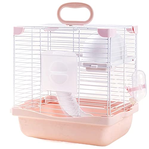 SYSZSYHD Tragbarer Hamsterkäfig, kleine Reise-Haustierbox, Wasserflasche, Hamster-Lebensraum mit Rutsche, leichtes Hamster-Reisehaus (Rosa) von SYSZSYHD