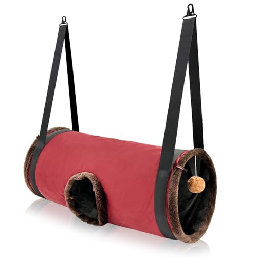 Hängendes Katzentunnelbett für Indoor-Katzen, 63,5 x 30,5 cm, faltbar, große Katzentunnel, Hängebett, Tunnelbett für Katzen mit hängendem Ball für mehrere kleine Haustiere von SZDMDISLET