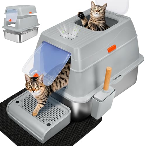 SZEETECH Geschlossene Edelstahl Katzenklo mit Aktivkohlefilter, XXL, leicht zu reinigen, Zwei-Tür-Konfiguration, Edelstahl Katzentoilette mit Deckel - Grau SZEETECH Geschlossene Edelstahl Katzenklo mit Aktivkohlefilter, XXL, leicht zu reinigen, Zwei-Tür-Konfiguration, Edelstahl Katzentoilette mit Deckel - Grau von SZEETECH