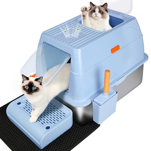 SZEETECH XL überzogene Katzentoilette aus Edelstahl mit Kohlefilter, hochseitiges Design gegen Auslaufen, leicht zu reinigen, geruchsresistente Katzentoilette mit Haube, Doppeltür-Konfiguration - Blau SZEETECH XL überzogene Katzentoilette aus Edelstahl mit Kohlefilter, hochseitiges Design gegen Auslaufen, leicht zu reinigen, geruchsresistente Katzentoilette mit Haube, Doppeltür-Konfiguration - Blau von SZEETECH