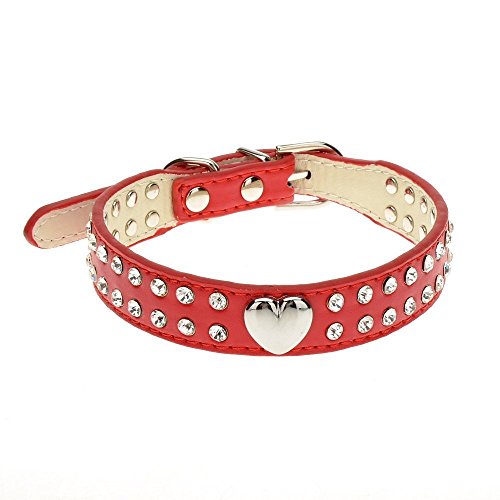 Szmyled Hundehalsband, Diamant-Halsband, verstellbar, weiches Leder und Brillanten, mit Strasssteinen, leichtes Halsband für kleine und mittelgroße Hunde (Größe M, Rot) von SZMYLED