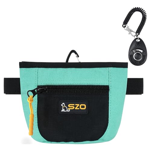 SZO Leckerli-Tasche für Hunde mit Clicker für Haustier-Training, Leckerli-Tasche mit Hüftgurtclip, Magnetverschluss, freihändiges Training, Schwarz und Grün von SZO