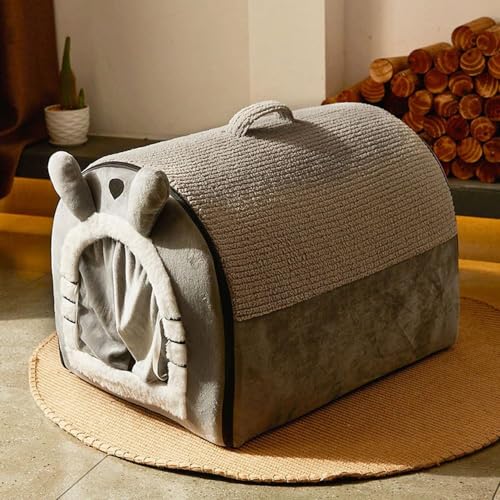 Faltbares Iglu-Katzen-Hundehaus, warmes, weiches Schlafnest, 2-in-1, für Hunde und Katzen, Anti-Angst, beruhigendes Bett, abnehmbares Haustierhöhlenbett (Gary, 60 x 42 x 38 cm) von SZSXYBZ