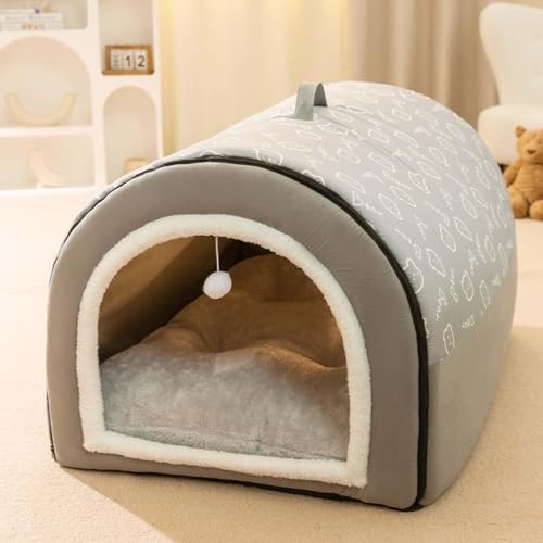 Hundehütte, 2-in-1, faltbares, großes Hundebett mit Anti-Angstzuständen, weiches, warmes Kissen, rutschfestes Iglu-Bett für Hunde, Welpen, Katzen, Kaninchen, abnehmbare, waschbare Haustierhöhle (Grau, von SZSXYBZ