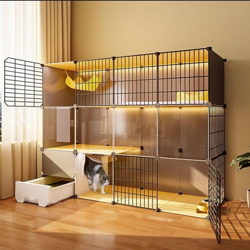 Katzenkäfig für den Innenbereich, transparentes und sichtbares Katzenhaus mit vollständig geschlossener Katzentoilette, DIY Kleintier-Laufstall, mehrschichtiger Platz, tragbares Metalldraht, von SZSXYBZ