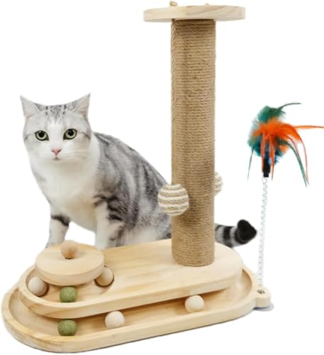 Kratzbaum, 3-lagig, mit Holzkugelschiene und baumelndem modernen Sisalball, 41,9 cm hoch, Kratzbaum, ideal für gelangweilte Indoor-Katzen und Kätzchen-Spielzeit von SZSXYBZ