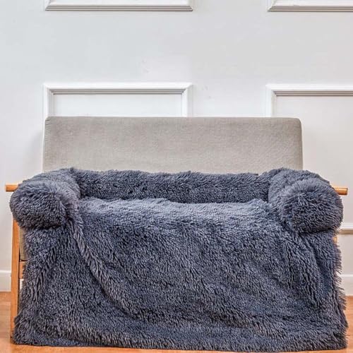 SZSXYBZ Beruhigendes Hundebett, Angstlinderung, Plüsch, Couch, Matte, Möbelbezug, waschbar, rutschfest, Haustierbett für kleine, mittelgroße und große Hunde (Dunkelgrau, 62 x 62 x 15 cm) von SZSXYBZ