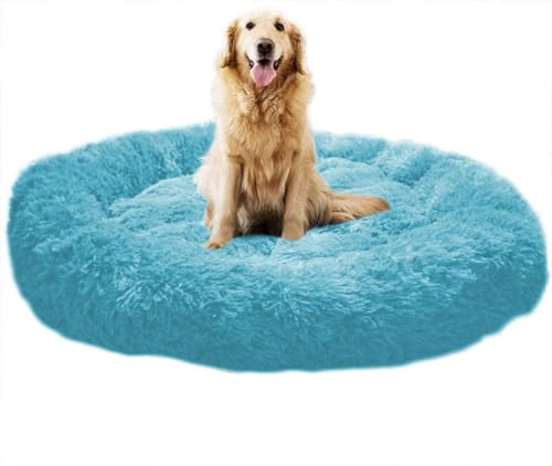 SZSXYBZ Deluxe-Haustierbett für Katzen und Hunde, warmes Plüsch-Donut-Hundebett, Kuschelhütte, weiches Welpen-Sofa, Katzenkissen, Nest, abnehmbarer Schlafsack (Blau, 110 x 110 cm) von SZSXYBZ