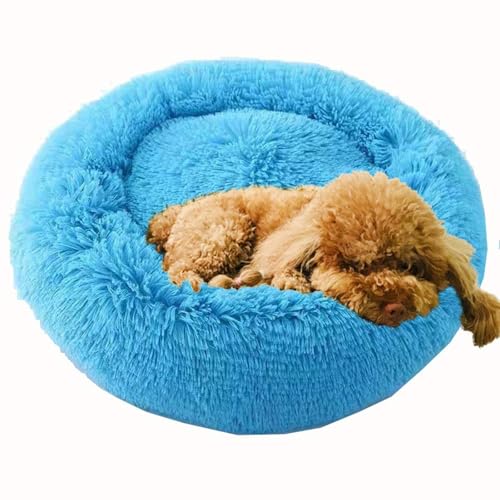 SZSXYBZ Flauschiges, extra großes Deluxe-Hundebett, beruhigendes Plüsch-Donut-Haustier- und Katzenbett, waschbares, rundes Hundekissen für große, mittelgroße Hunde (Blau, 110 cm) von SZSXYBZ