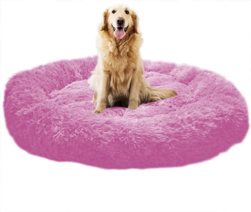 SZSXYBZ Großes Hundebett, mittelgroß, Katzenhöhle, rutschfest, flauschig, beruhigend, tiefer Schlafkorb, warme Matte, waschbar (Hellrosa, 90 x 90 cm) von SZSXYBZ