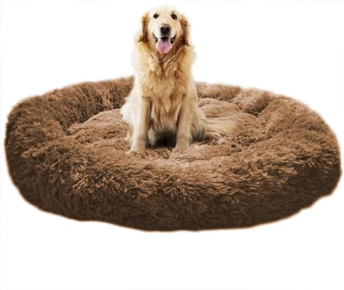 SZSXYBZ Großes Hundebett, mittelgroß, Katzenhöhle, rutschfest, flauschig, beruhigend, tiefer Schlafkorb, warme Matte, waschbar (braun, 90 x 90 cm) von SZSXYBZ